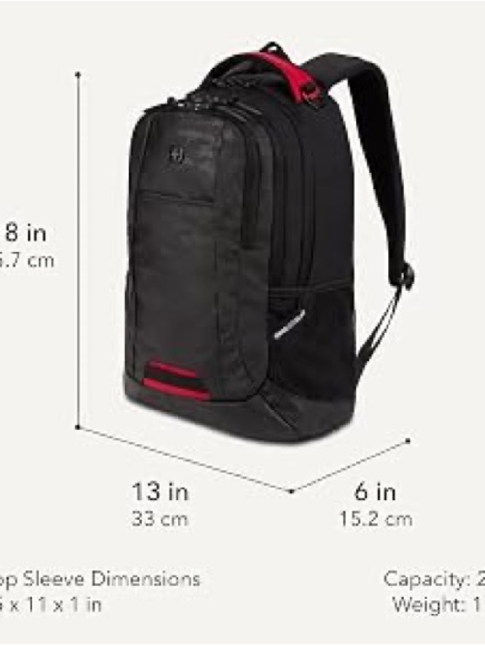 SWISSGEAR Cecil Laptop Backpack 27.3L, Fits 16-Inch Laptops, Black - Picture 3 of 12
